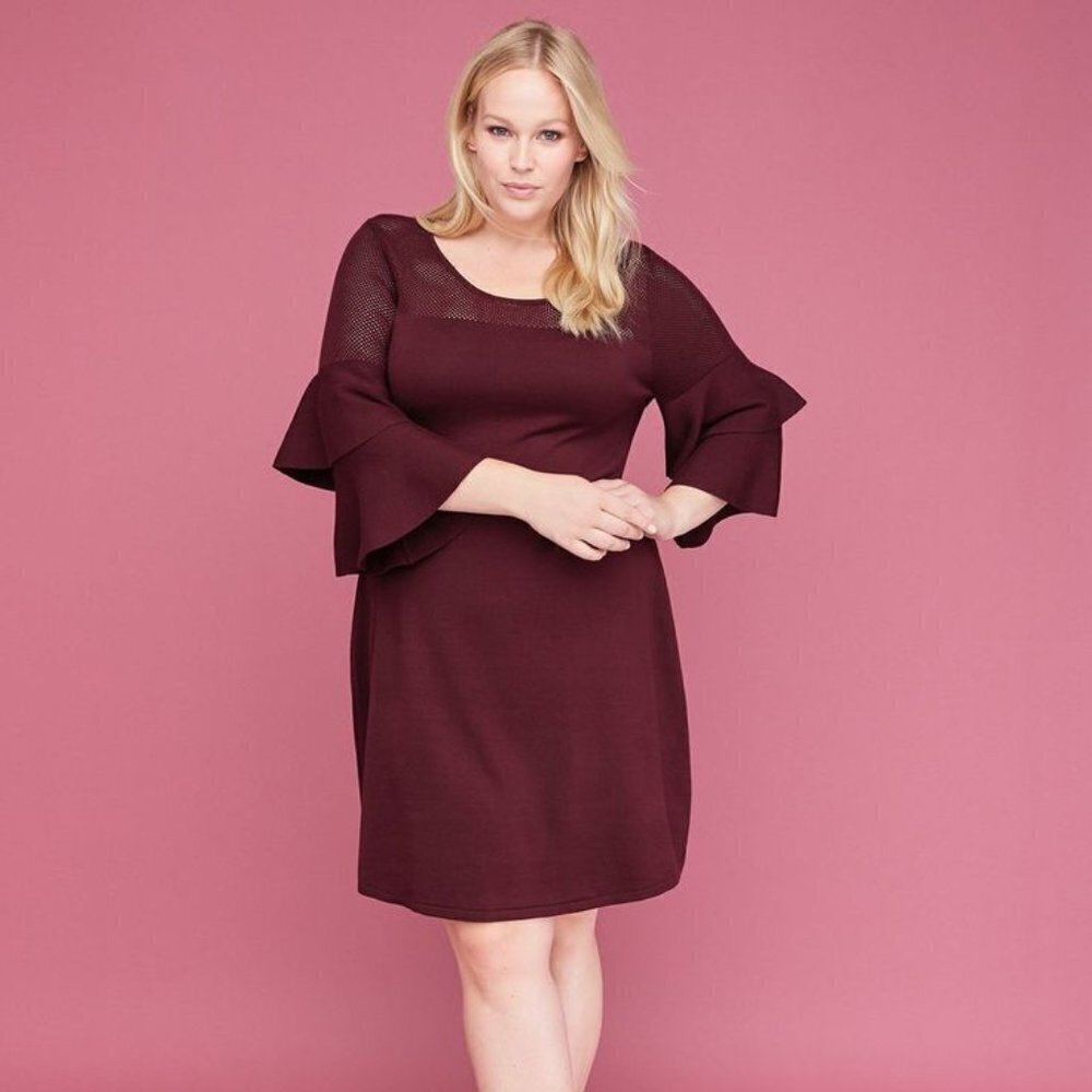 Lane Bryant Dusty Rose Double Ruffle Bell Sleeves Sweater Dress Size 26/28